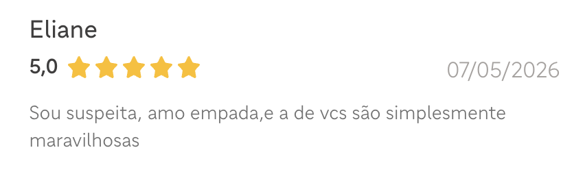 Avaliação 5 estrelas de Eliane sobre a Empada da Casa